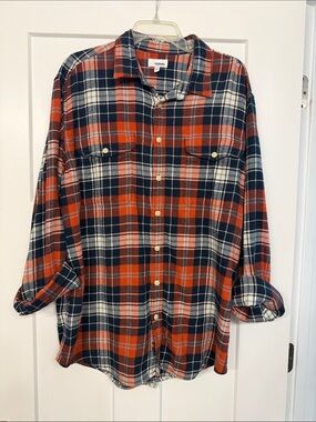 Sonoma Orange and Navy Plaid Button-Down Shirt